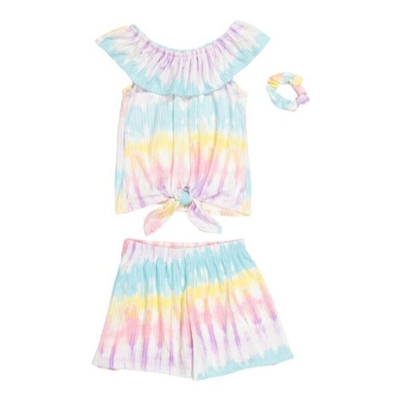 Rainbow Tie Dye Color Big Girls 2pc Top & Shorts Set Size 12 - Picture 1 of 1